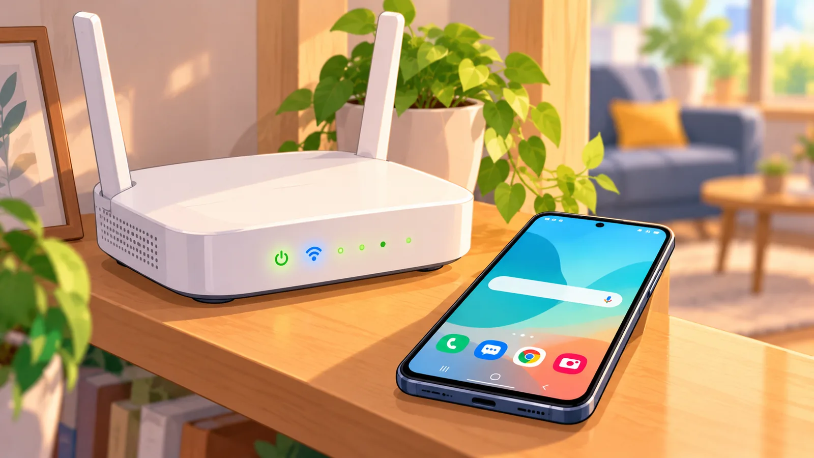Router wifi junto a un móvil para jugar con buena conexión