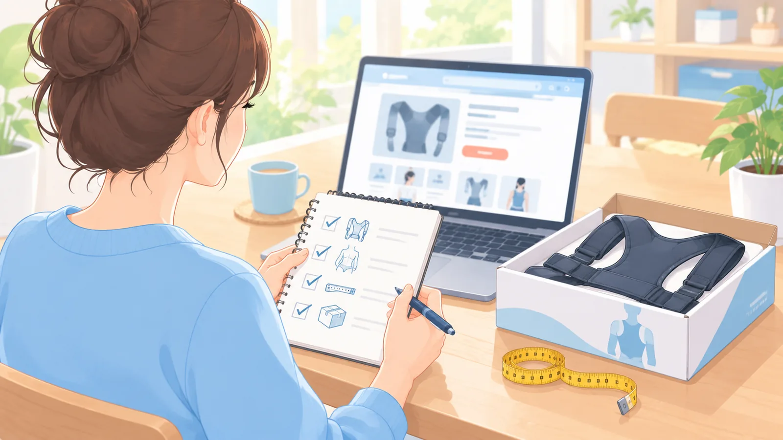 Mujer repasando su checklist de compra antes de pagar un corrector