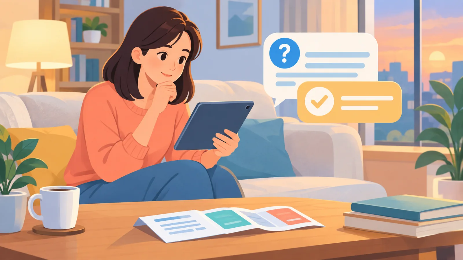 Mujer leyendo preguntas frecuentes sobre correctores de postura