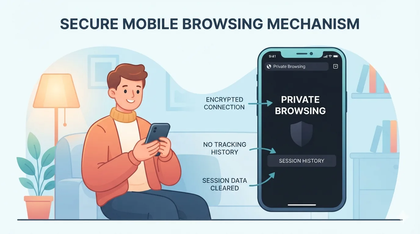 Persona con un iPhone que muestra pestañas de navegación privada