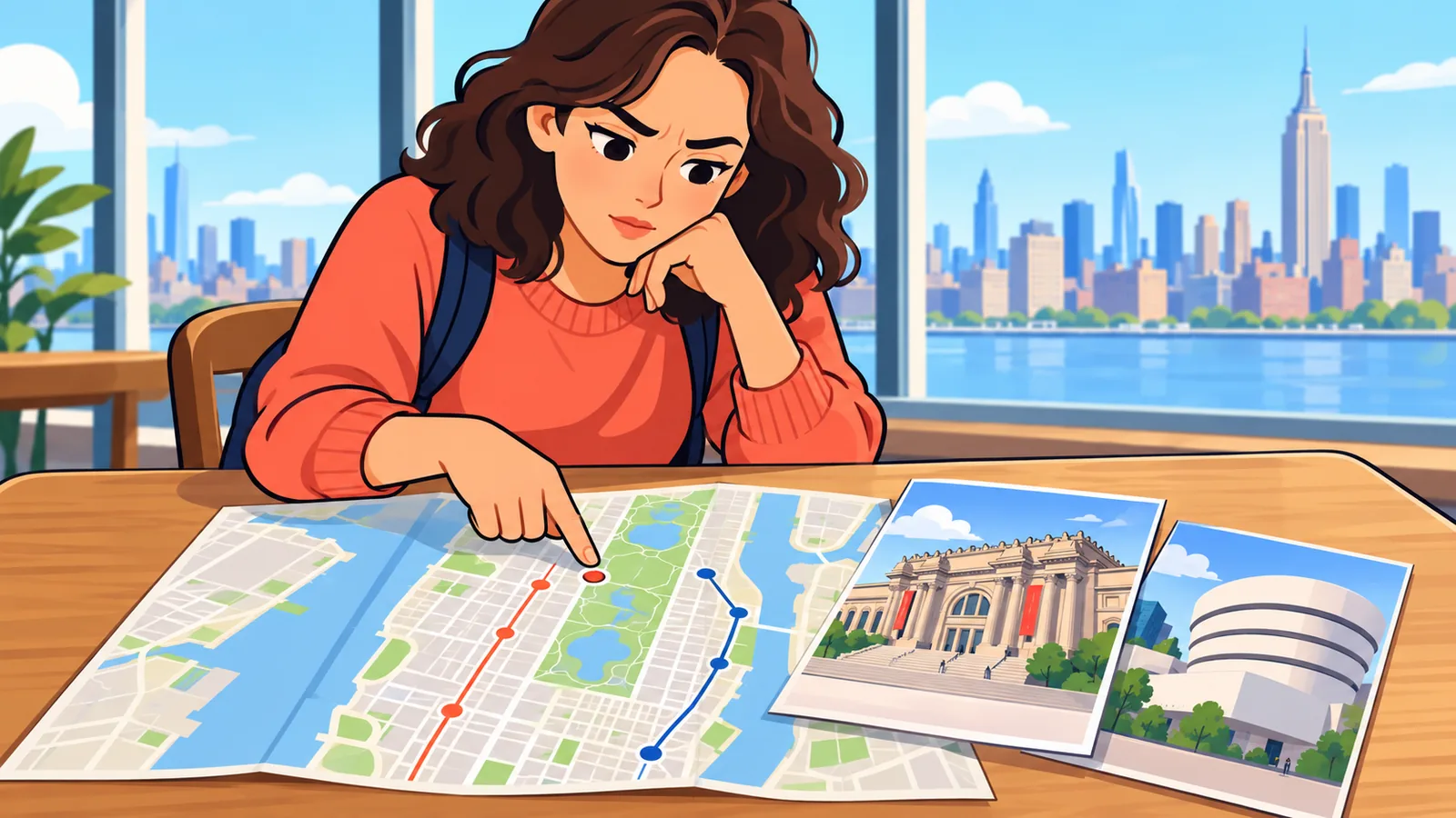 Viajero planificando su visita a los museos de Nueva York