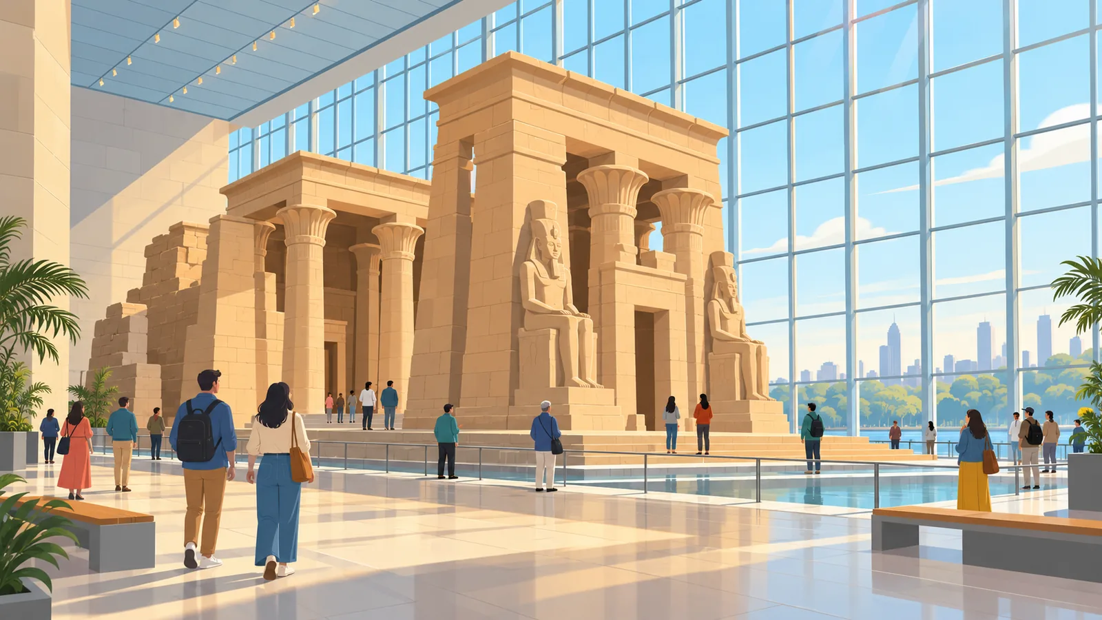 Sala de arte egipcio en un gran museo de Nueva York