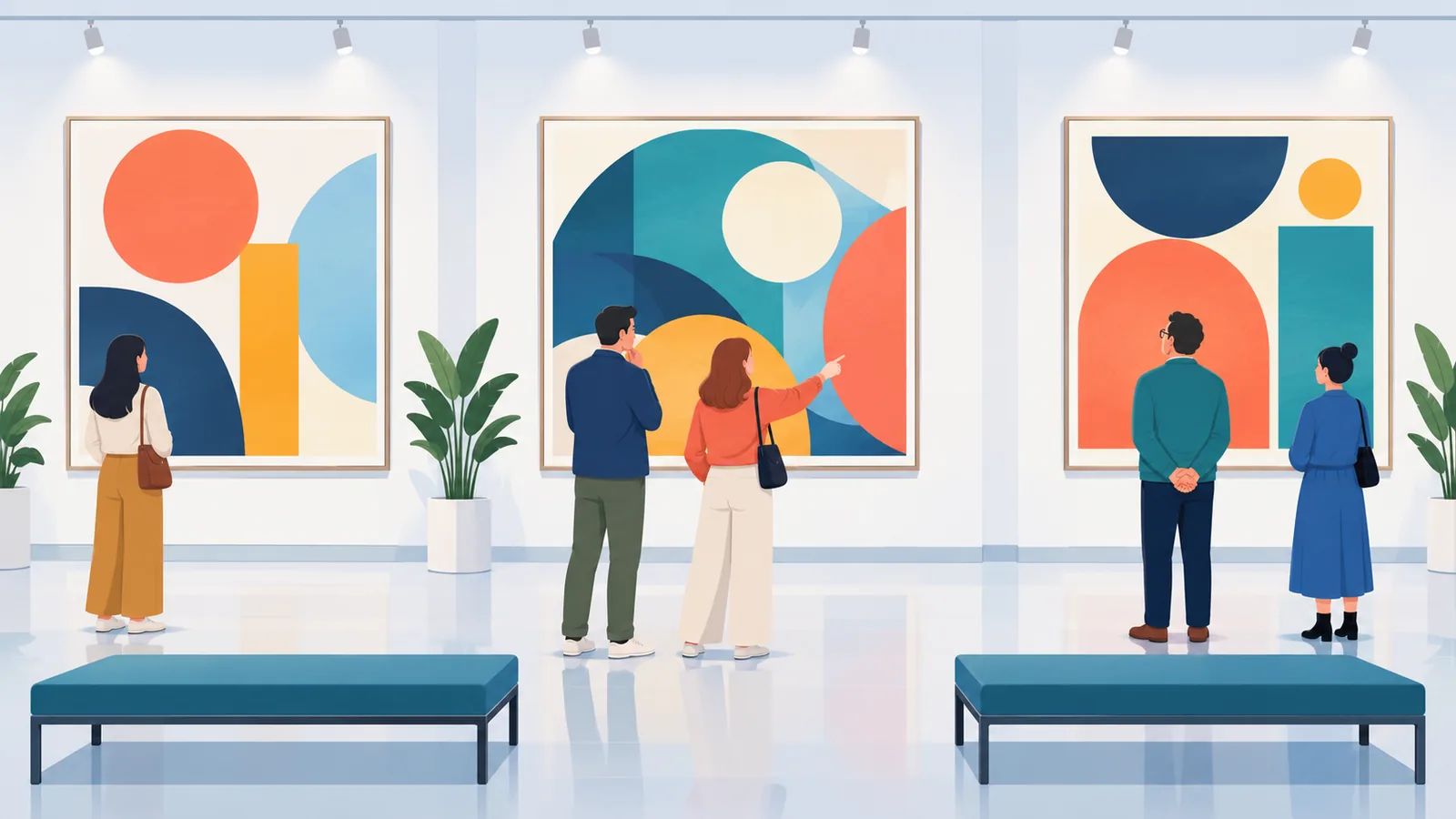 Visitantes en una sala de arte moderno