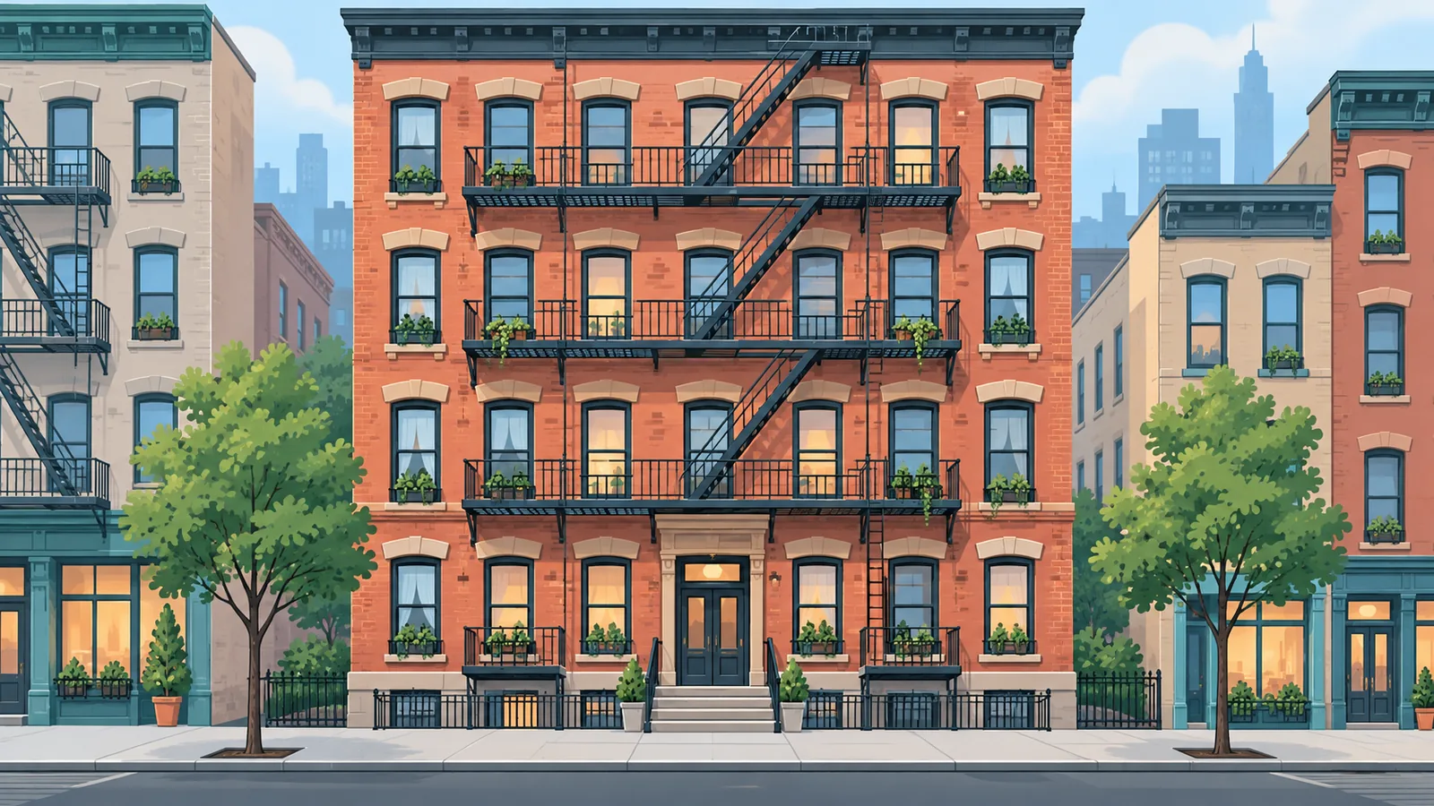 Fachada histórica de un edificio de inmigrantes en Nueva York