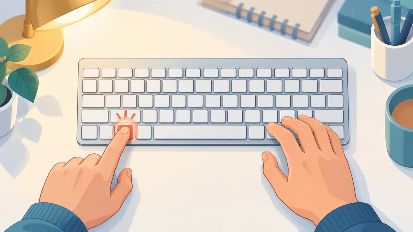 Manos sobre el teclado de un Mac pulsando la tecla Comando