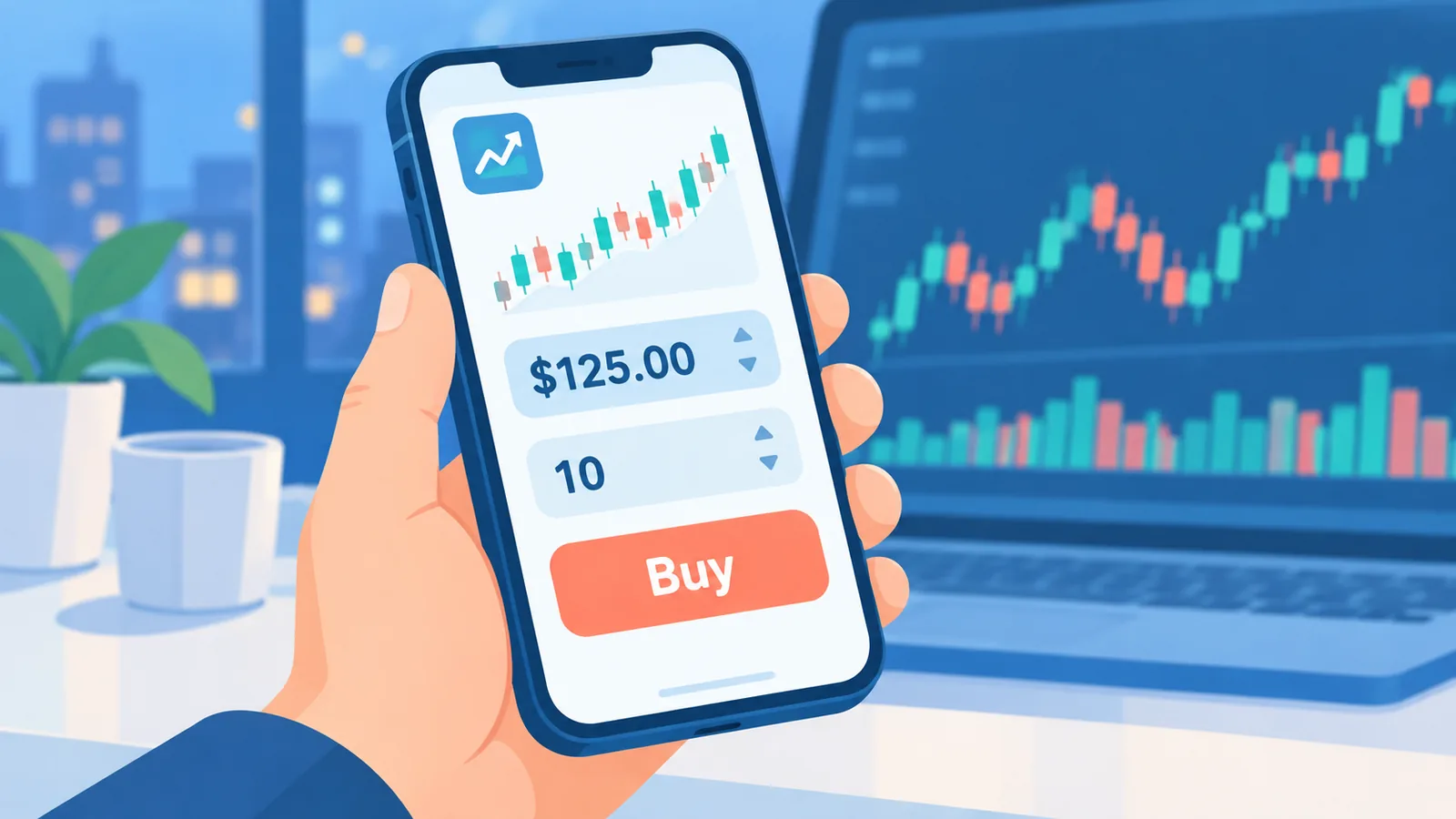 Pantalla de una orden de compra en la aplicación de un broker
