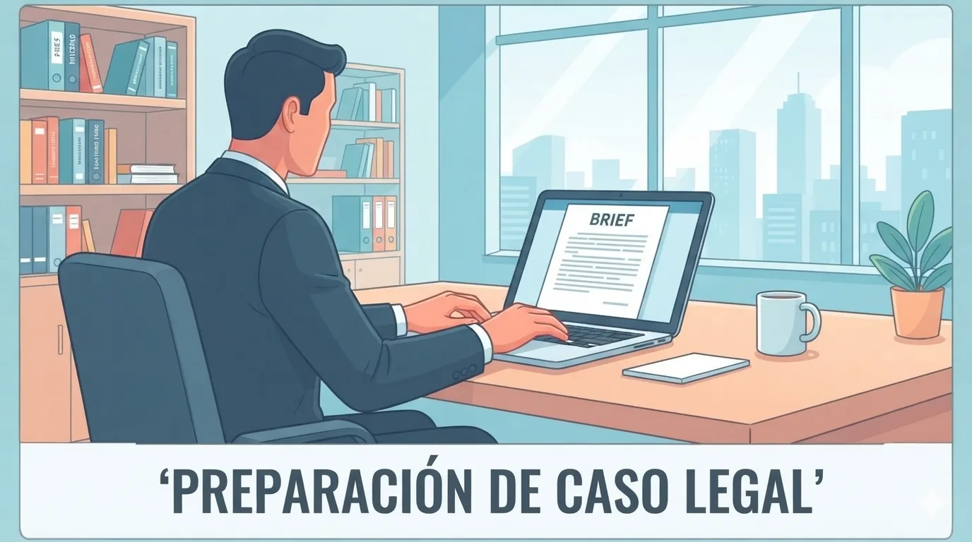 Abogado redactando un escrito jurídico en un portátil en un despacho moderno