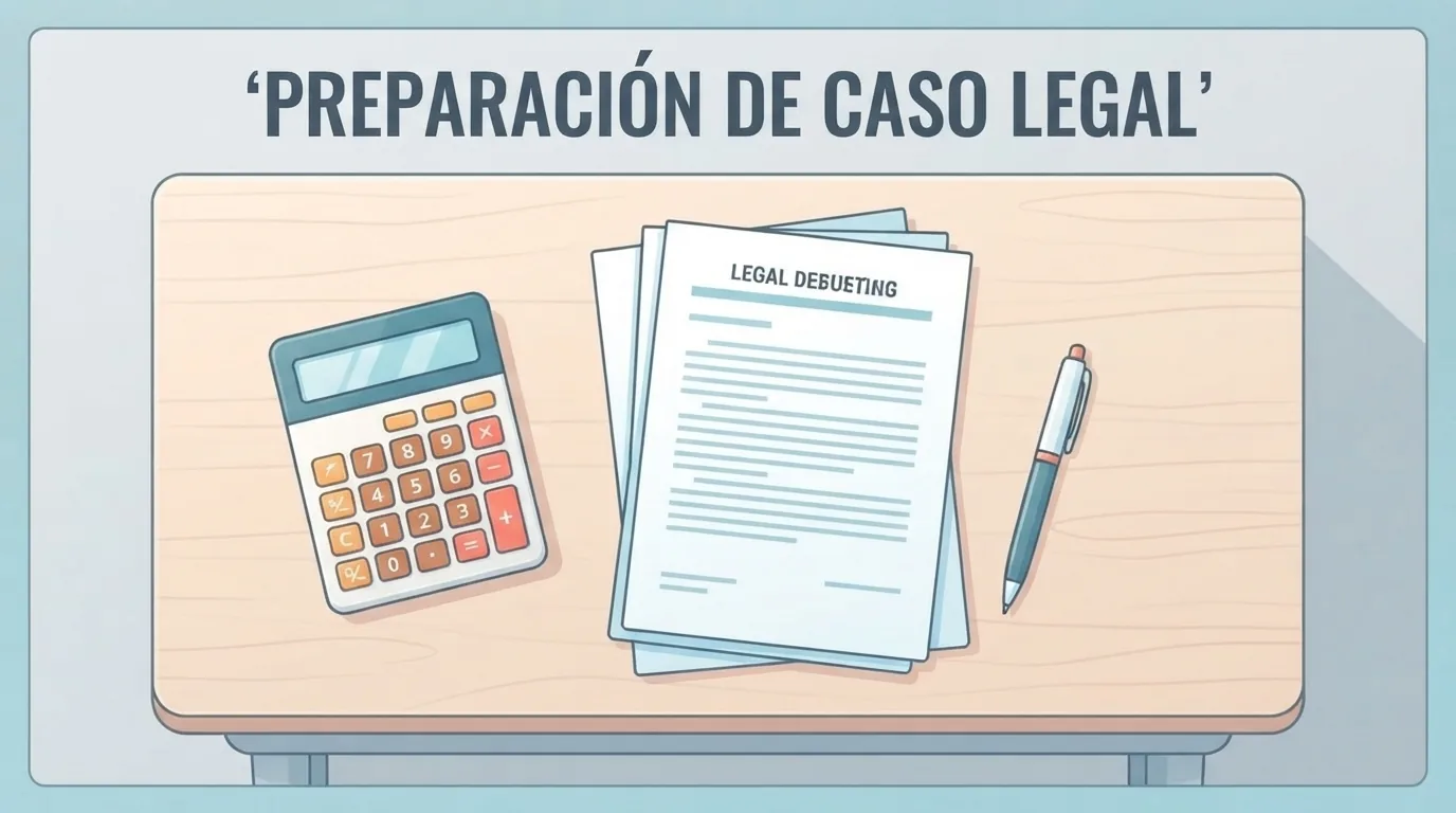 Calculadora, documentos y bolígrafo sobre una mesa vista desde arriba