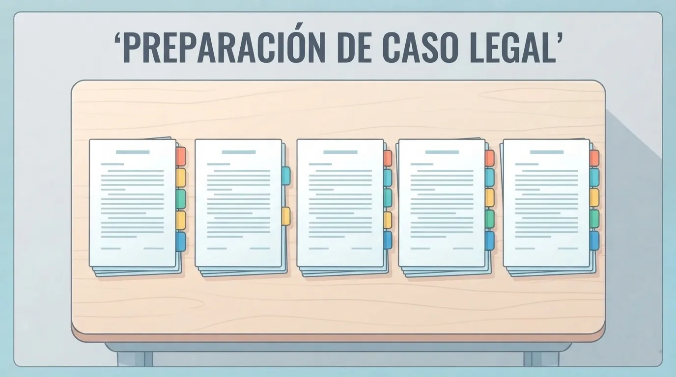 Documentos impresos con pestañas de colores colocados en paralelo sobre una mesa