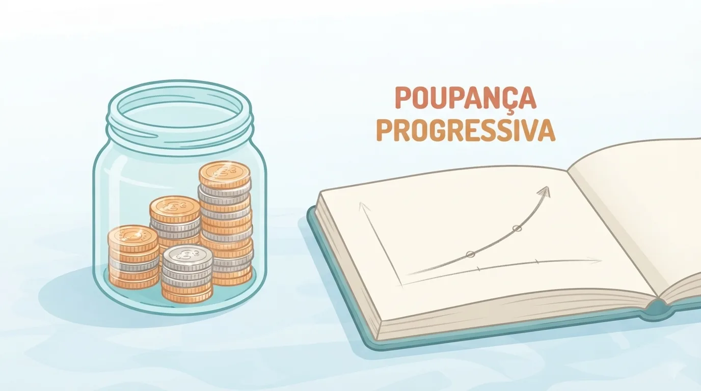 Tarro con monedas y cuaderno con una curva ascendente dibujada a lápiz