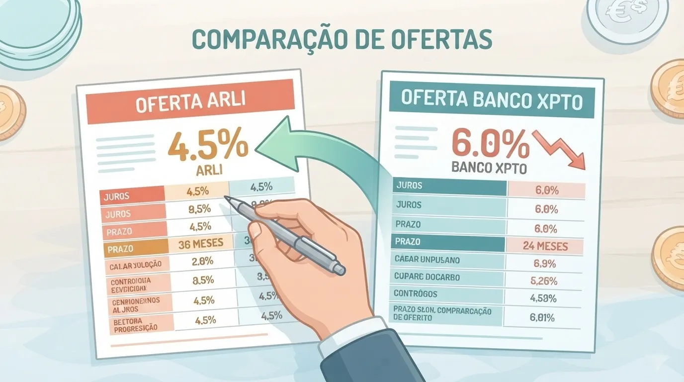 Dos ofertas de préstamo comparadas sobre una mesa señalando un porcentaje