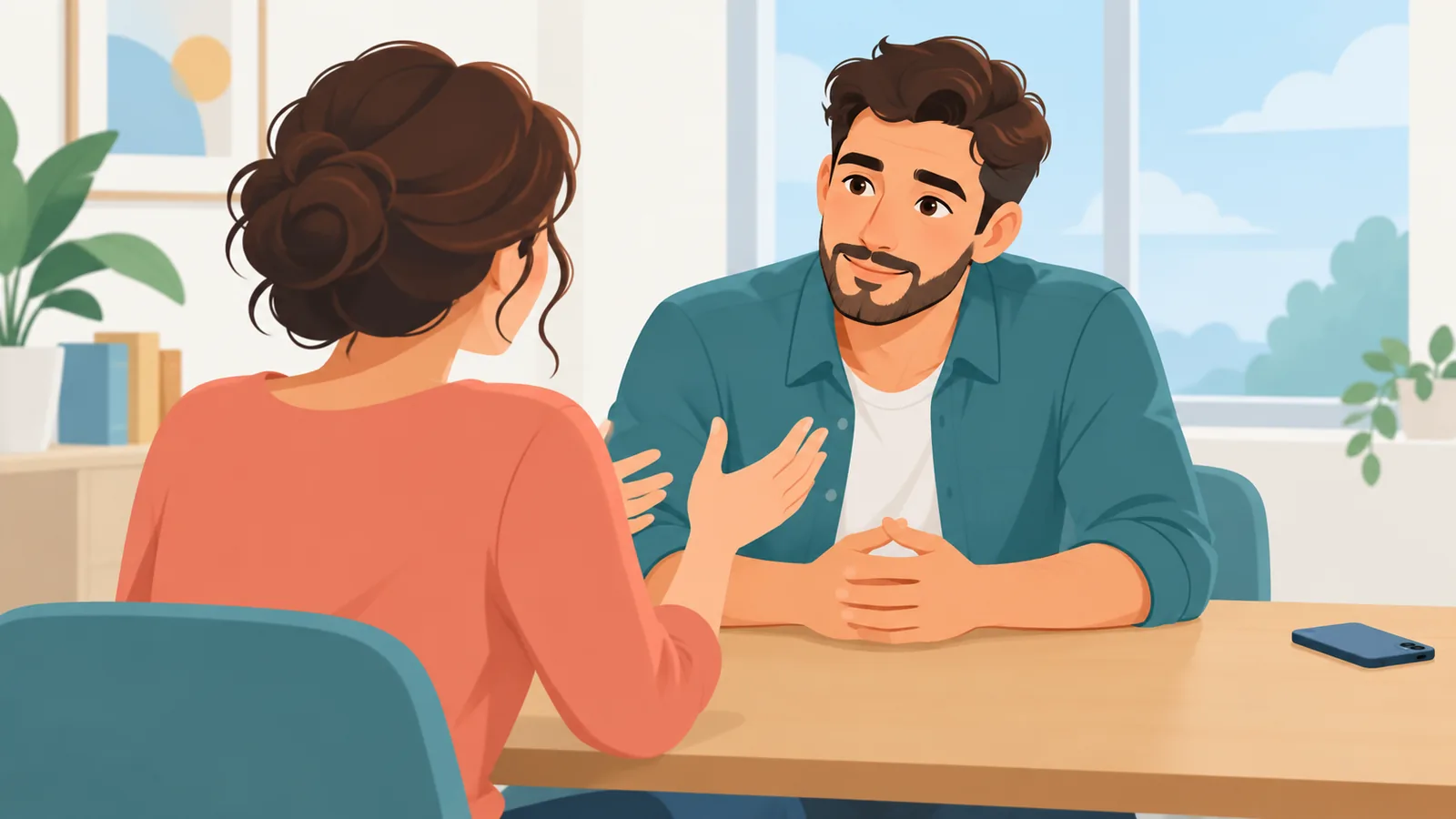 Hombre escuchando con atención a su pareja sin distracciones