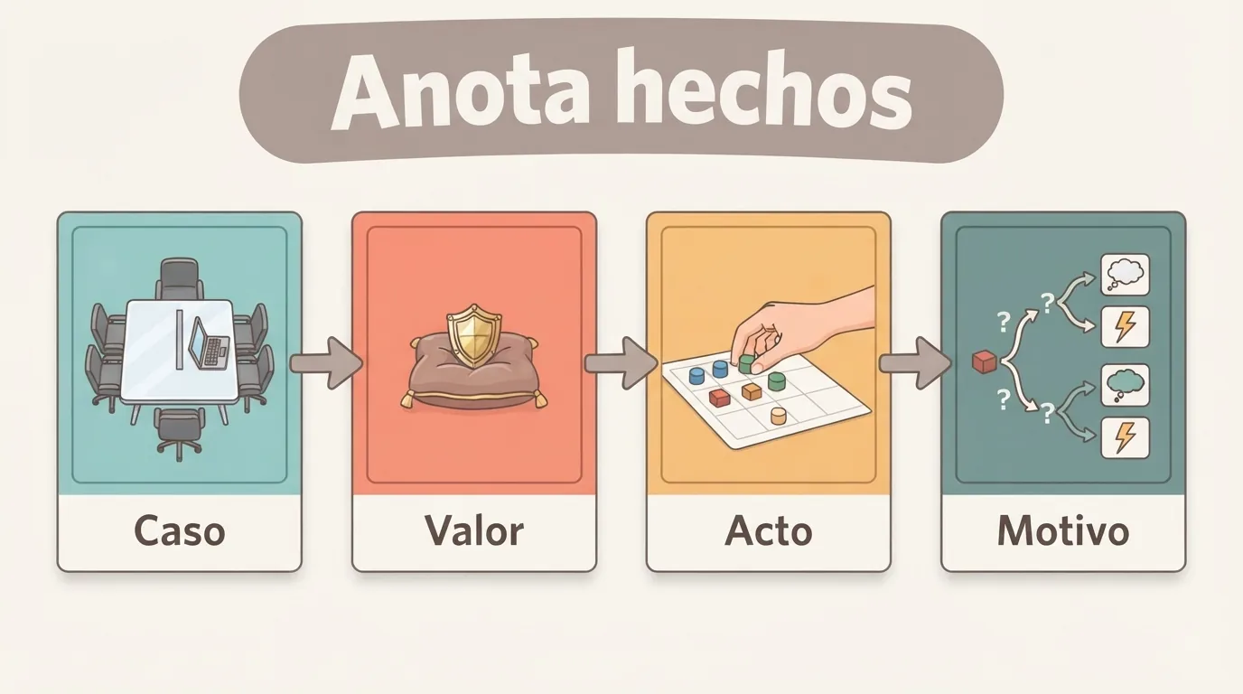 Registro en cuatro partes: situación, lo que importaba, acción realizada y otras posibles razones de esa condu