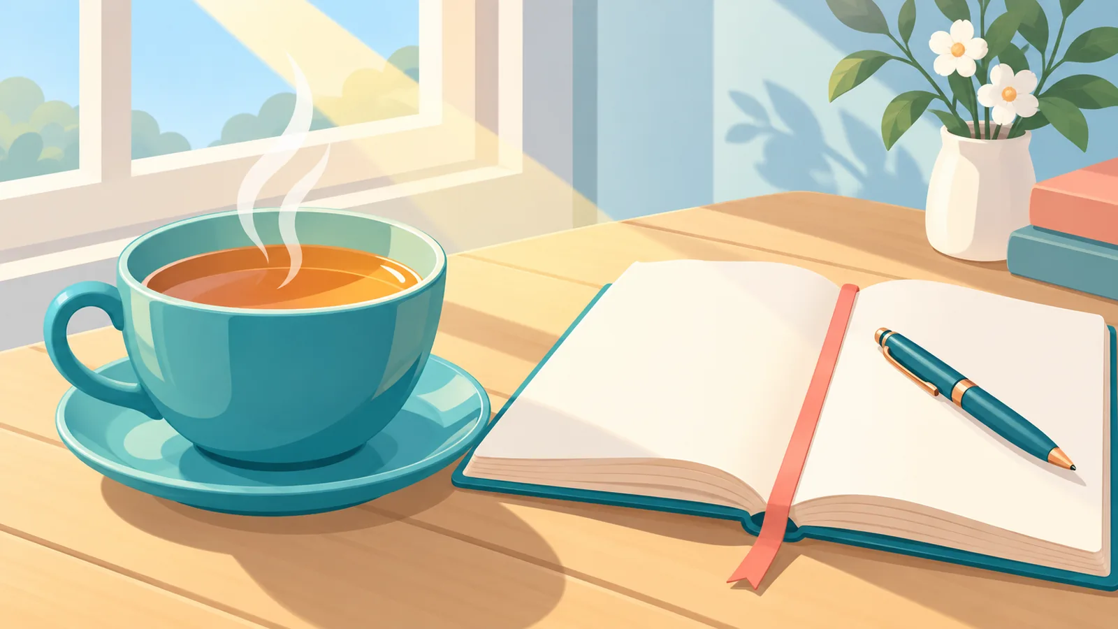 Taza de té junto a un cuaderno de registro