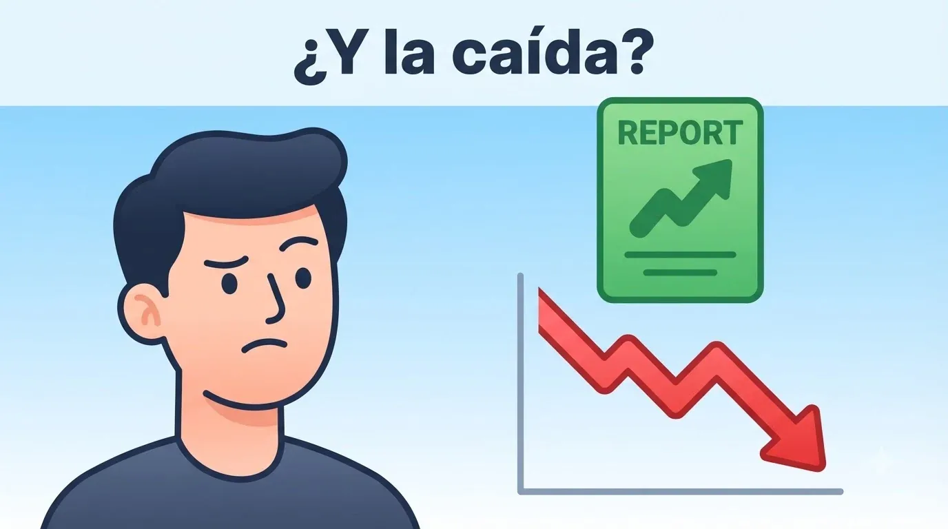 Una persona observa una noticia económica positiva mientras el precio del activo cae.