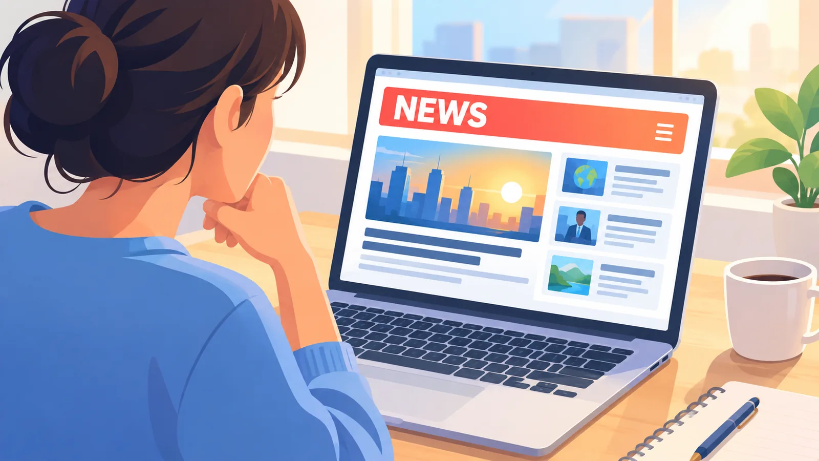 Persona leyendo la portada de una web de noticias en un portátil