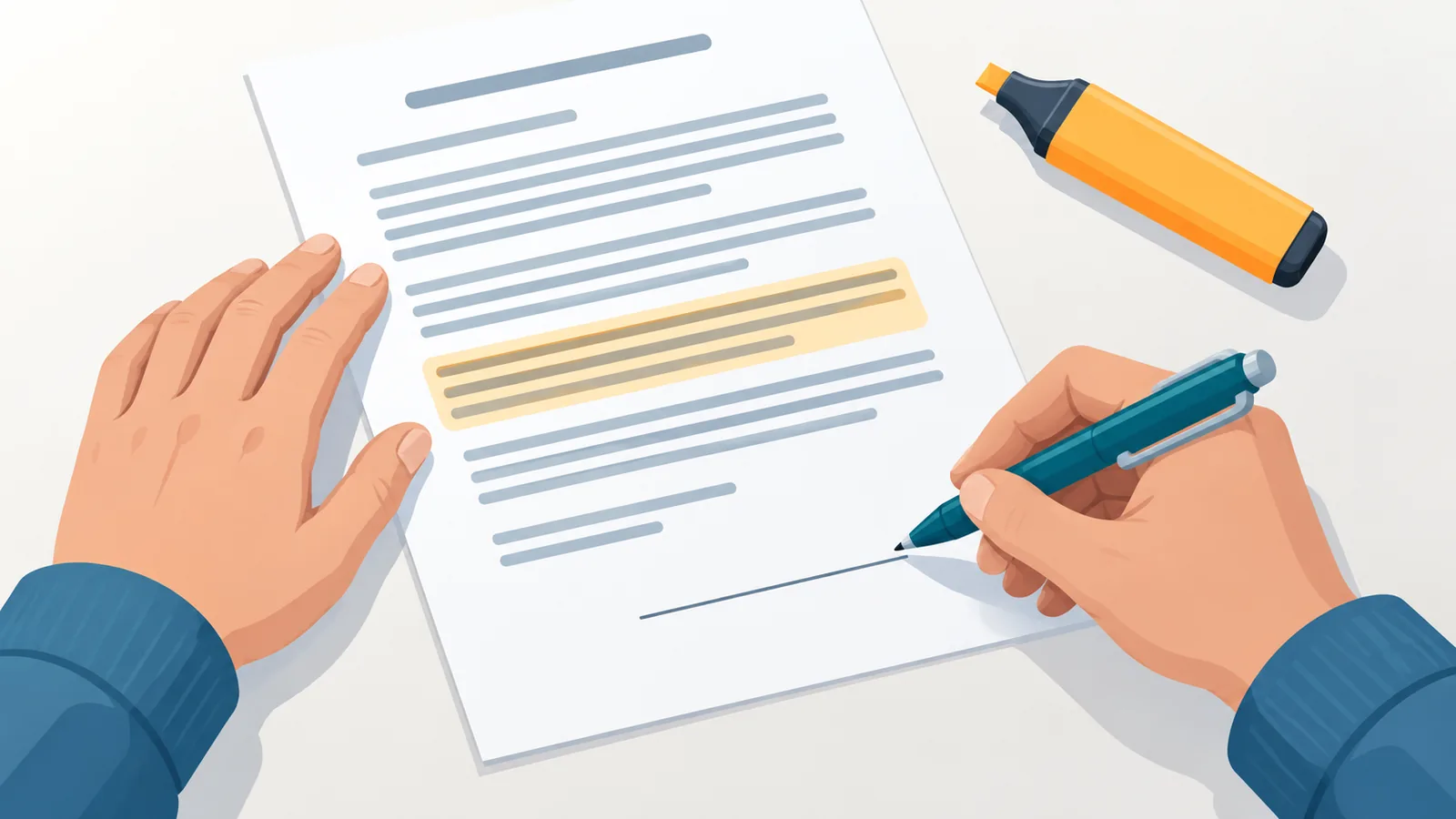 Manos revisando con detalle un contrato de alquiler antes de firmar
