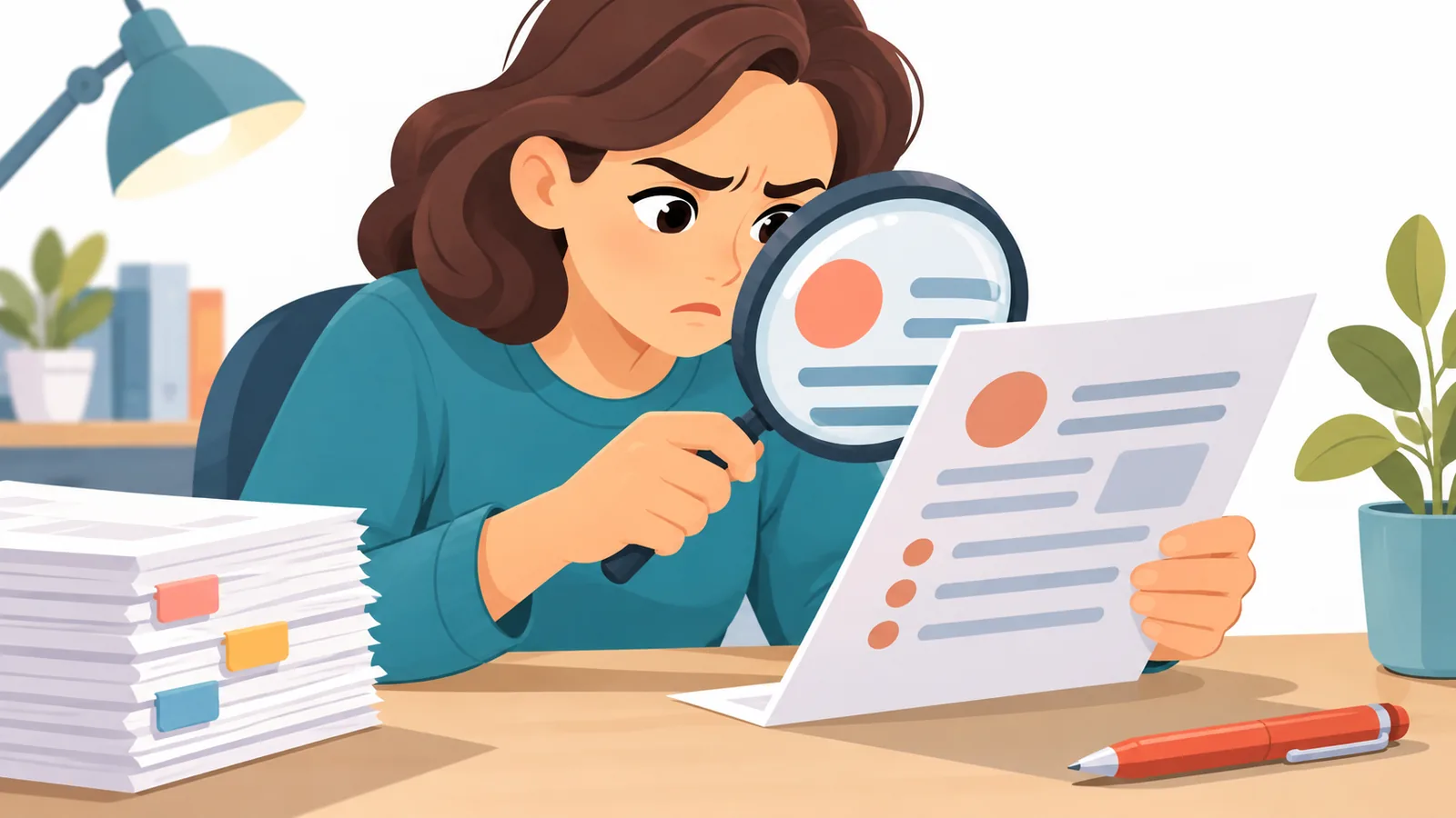 Persona examinando la letra pequeña de un documento de alquiler