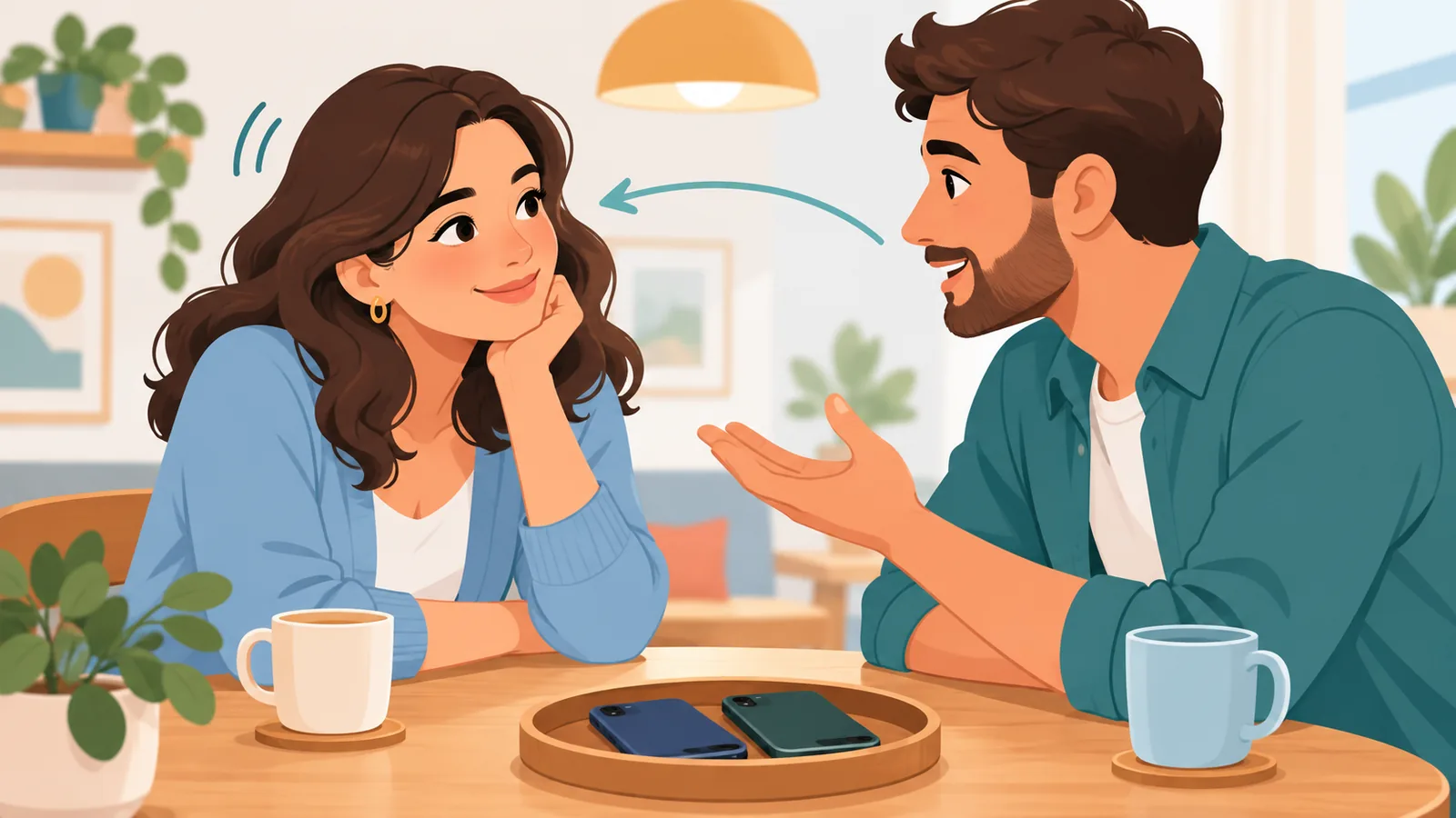 Una persona escucha atentamente a su pareja, mirándola a los ojos