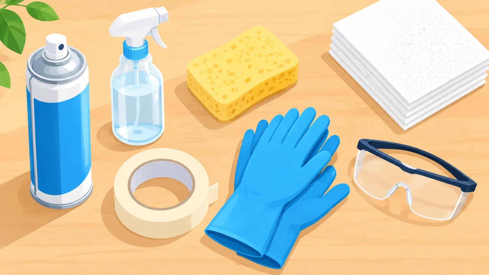 Materiales de bricolaje para envejecer un espejo sobre una mesa de trabajo