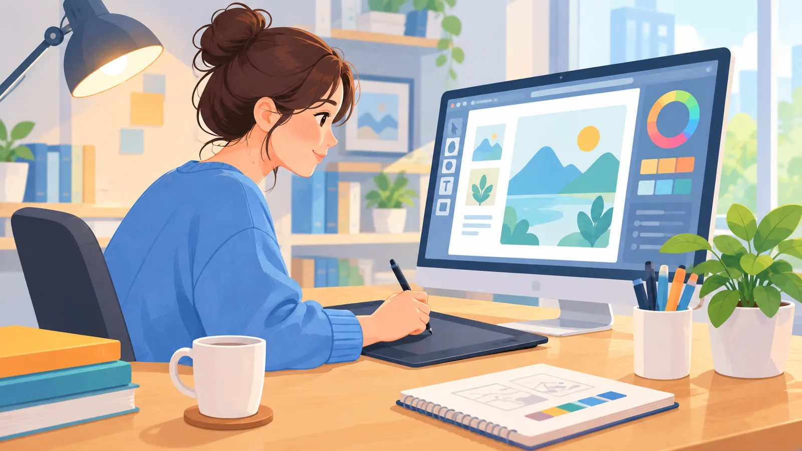 Persona trabajando como redactora freelance desde casa