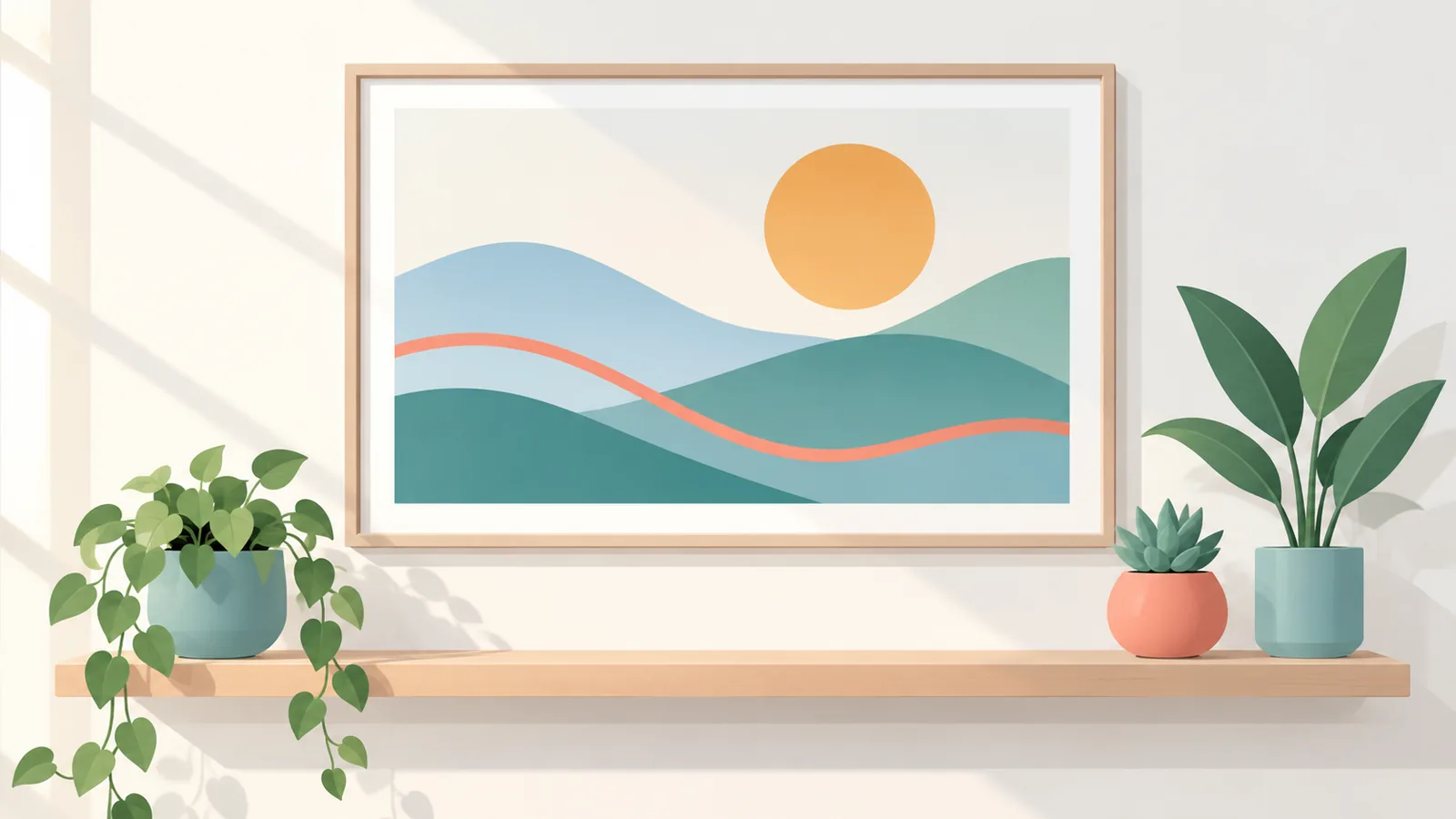 Póster de decoración de pared en un salón luminoso