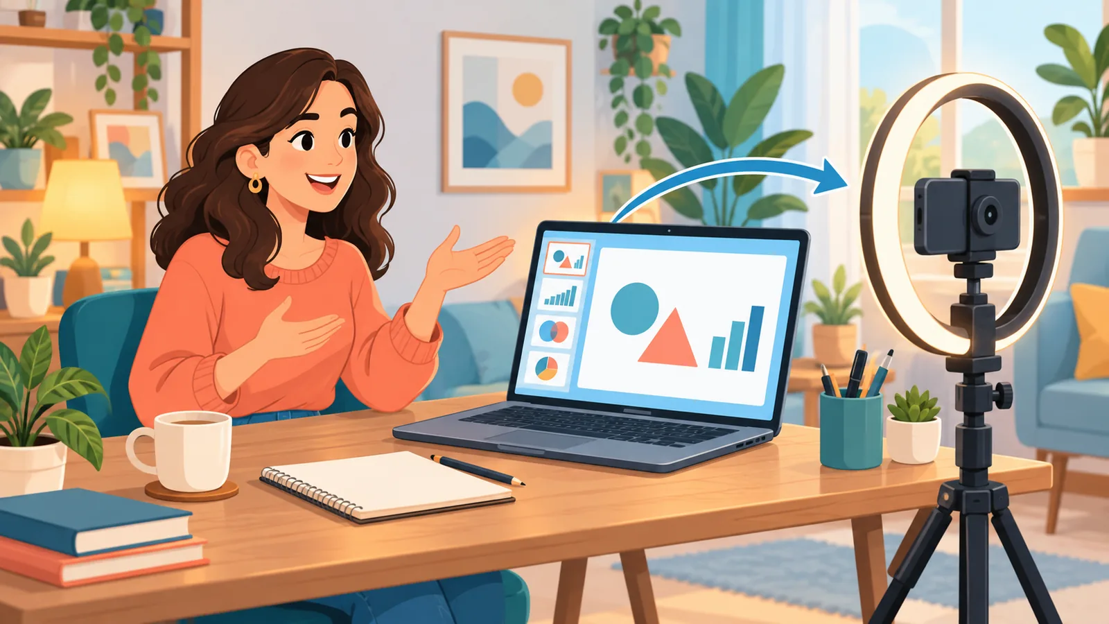 Creadora preparando un taller online con material propio