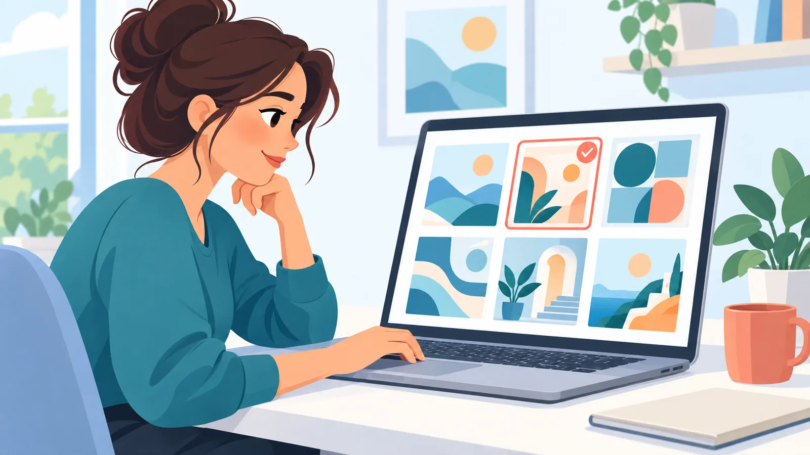 Diseñador revisando su portafolio de plantillas para solicitar ser creador