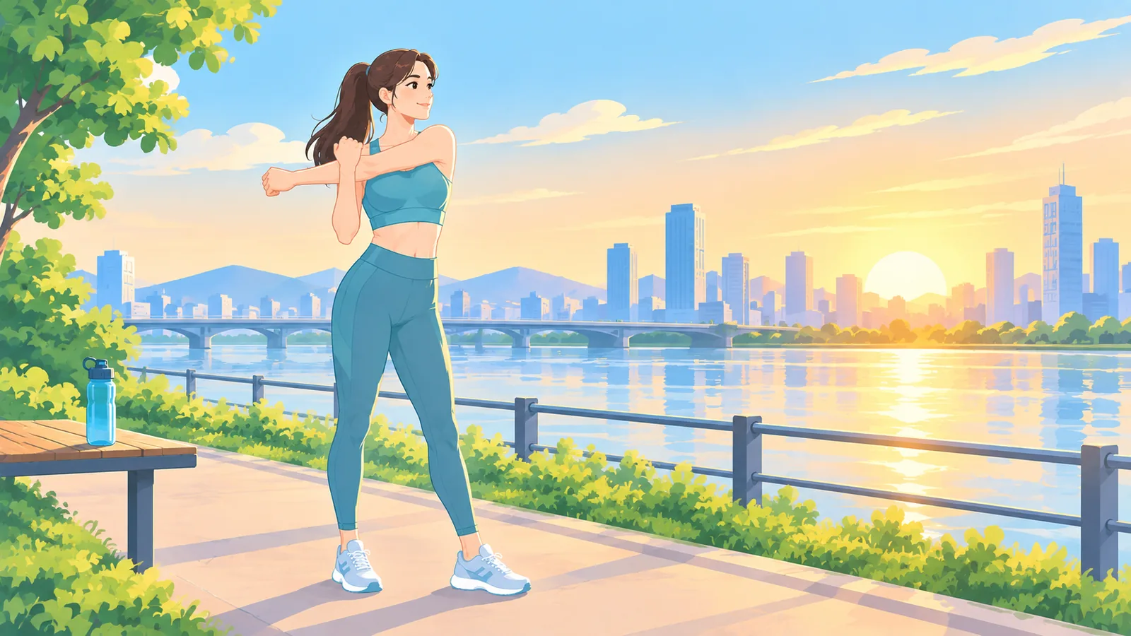 Deportista estirando al aire libre