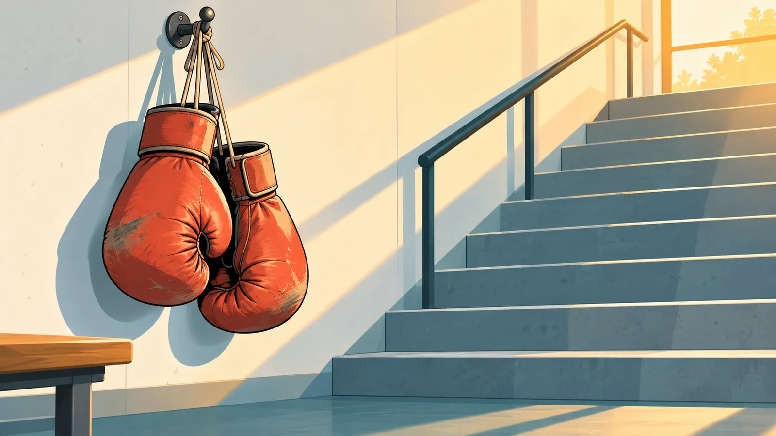 Guantes de boxeo colgados en un gimnasio