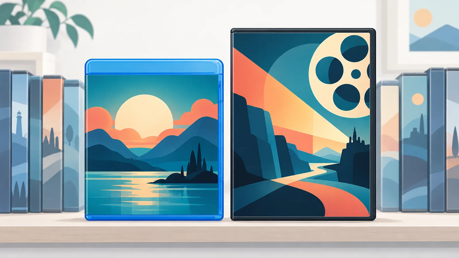 Ediciones físicas de películas en una estantería