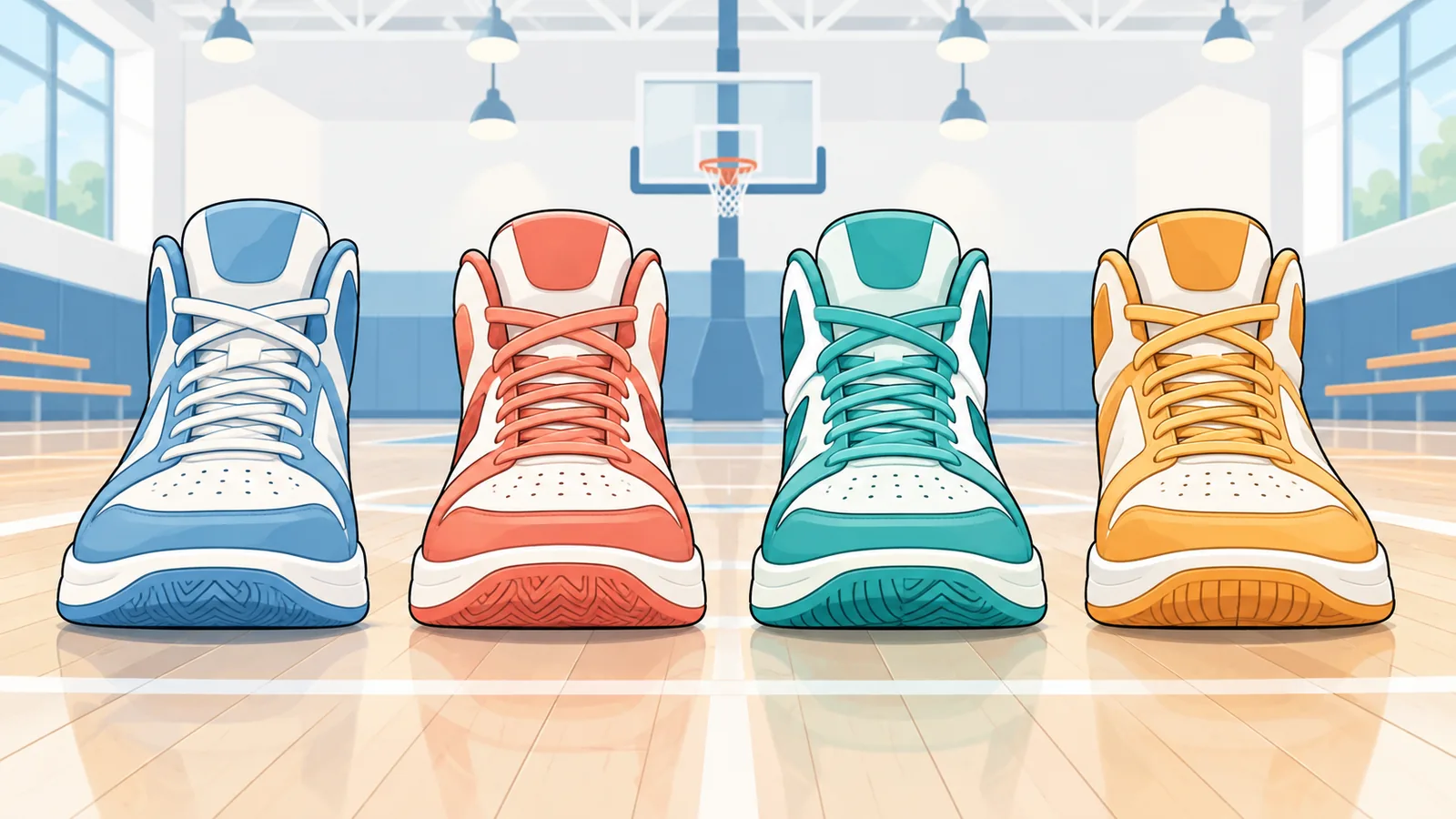 Varias zapatillas de baloncesto alineadas para compararlas