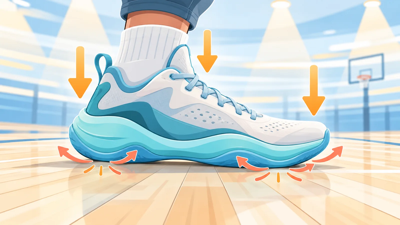 Zapatilla de baloncesto con suela de amortiguación gruesa sobre la pista