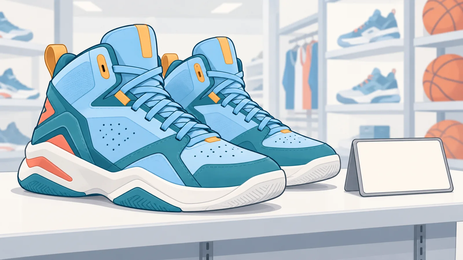 Pareja de zapatillas de baloncesto junto a una etiqueta de precio
