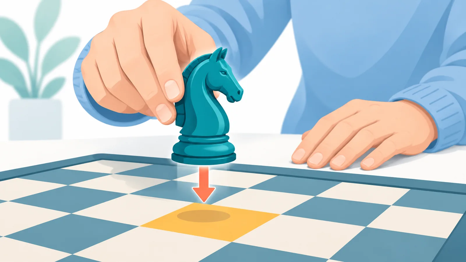 Manos colocando una figura de caballero en un tablero de juego