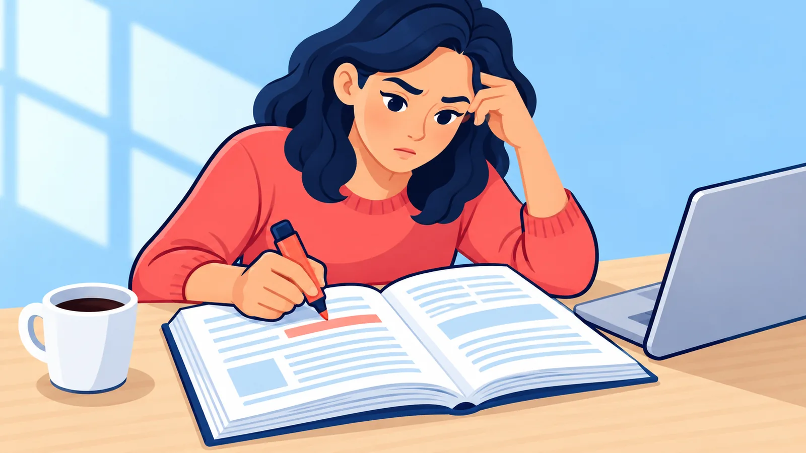 Persona leyendo una guía fiscal impresa en un escritorio ordenado