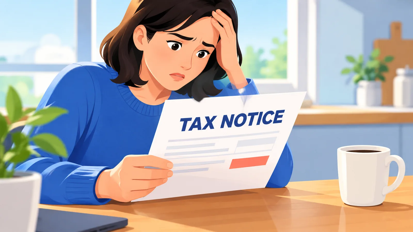Persona leyendo una notificación fiscal en casa