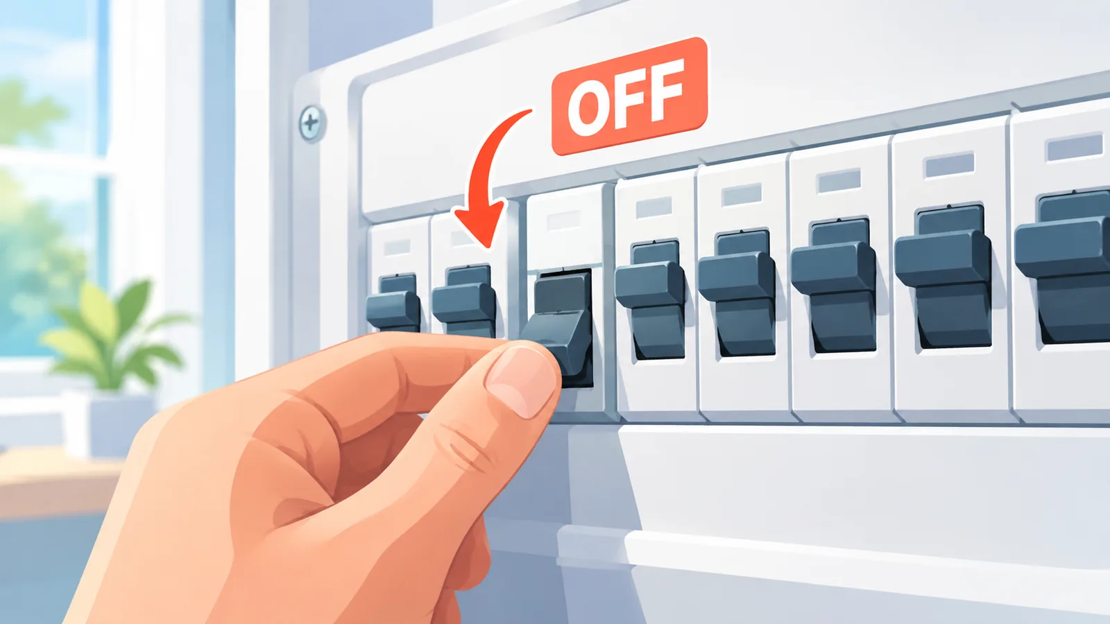 Cuadro eléctrico doméstico con una hilera de interruptores automáticos