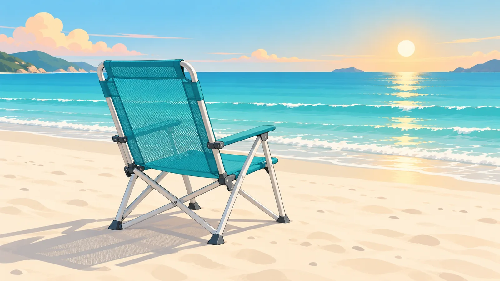 Silla de playa plegable equilibrada frente al mar