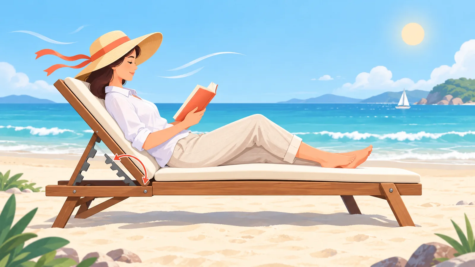 Persona leyendo en una silla de playa con respaldo ajustable