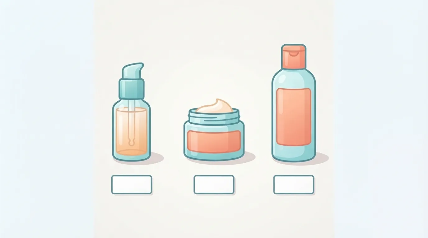 Tatlong produktong skincare na nakaayos ayon sa routine