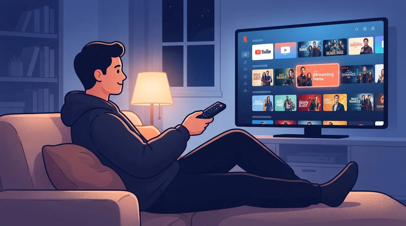 Taong namimili ng panonoorin sa streaming menu sa sala