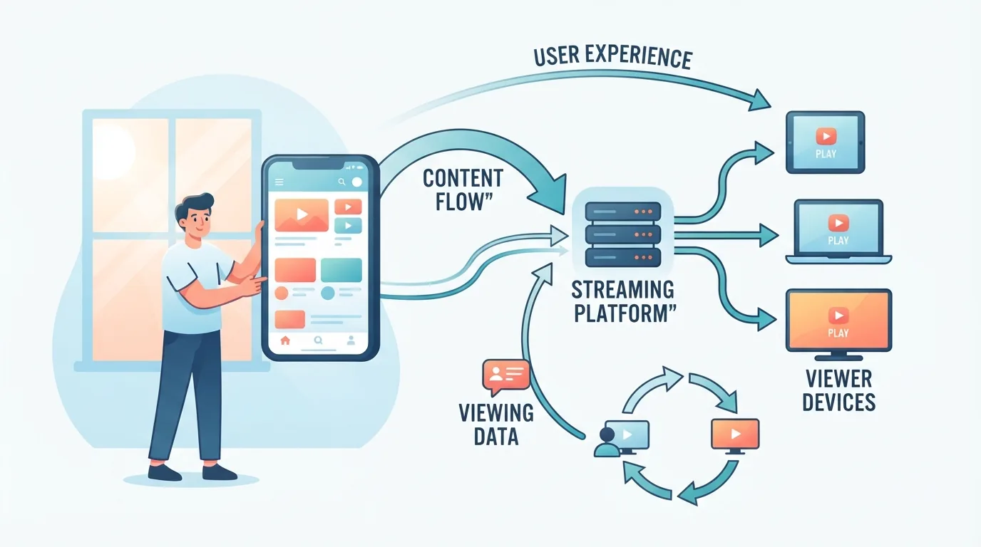 Taong may hawak na telepono na nagpapakita ng streaming app