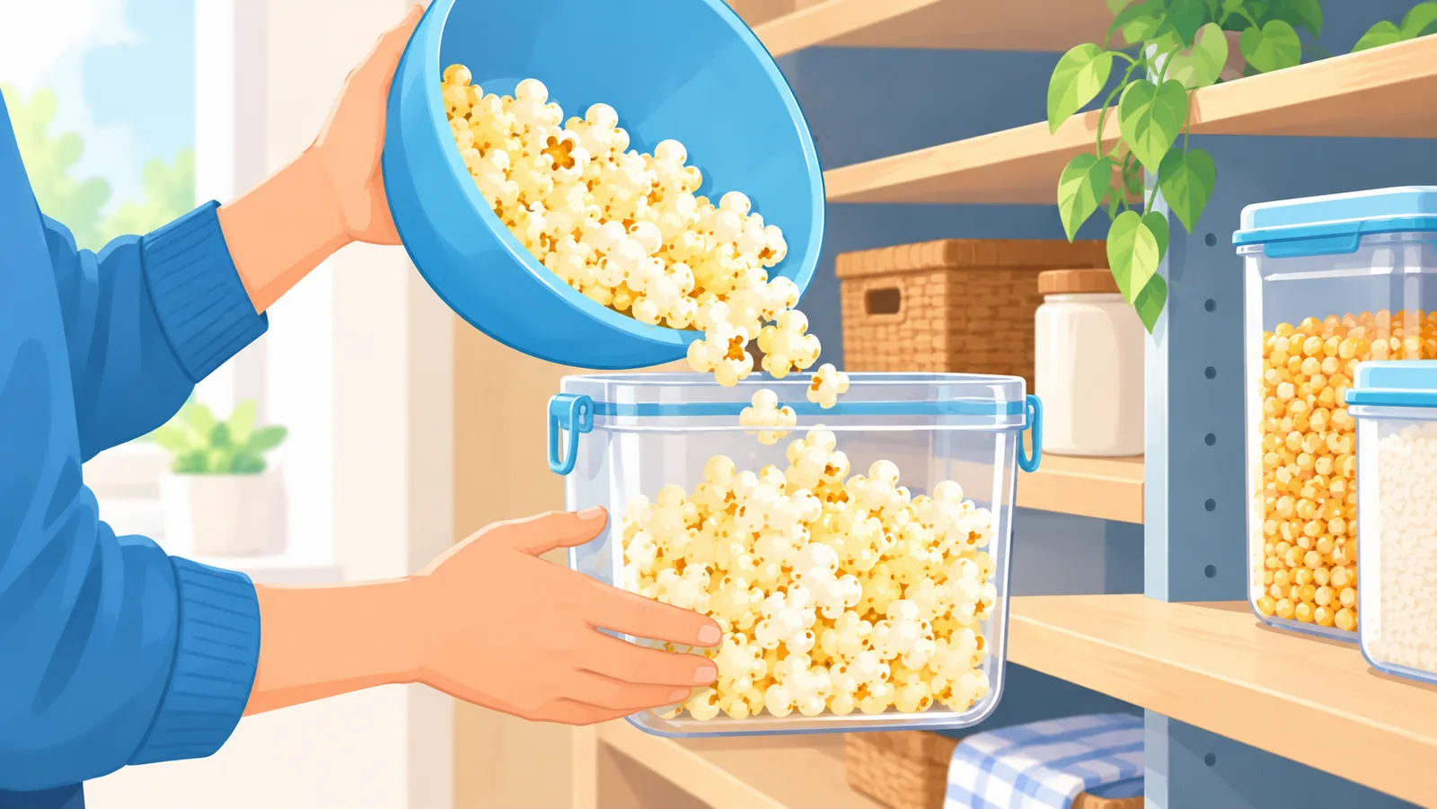 Natirang popcorn sa lalagyang hindi pinapasukan ng hangin