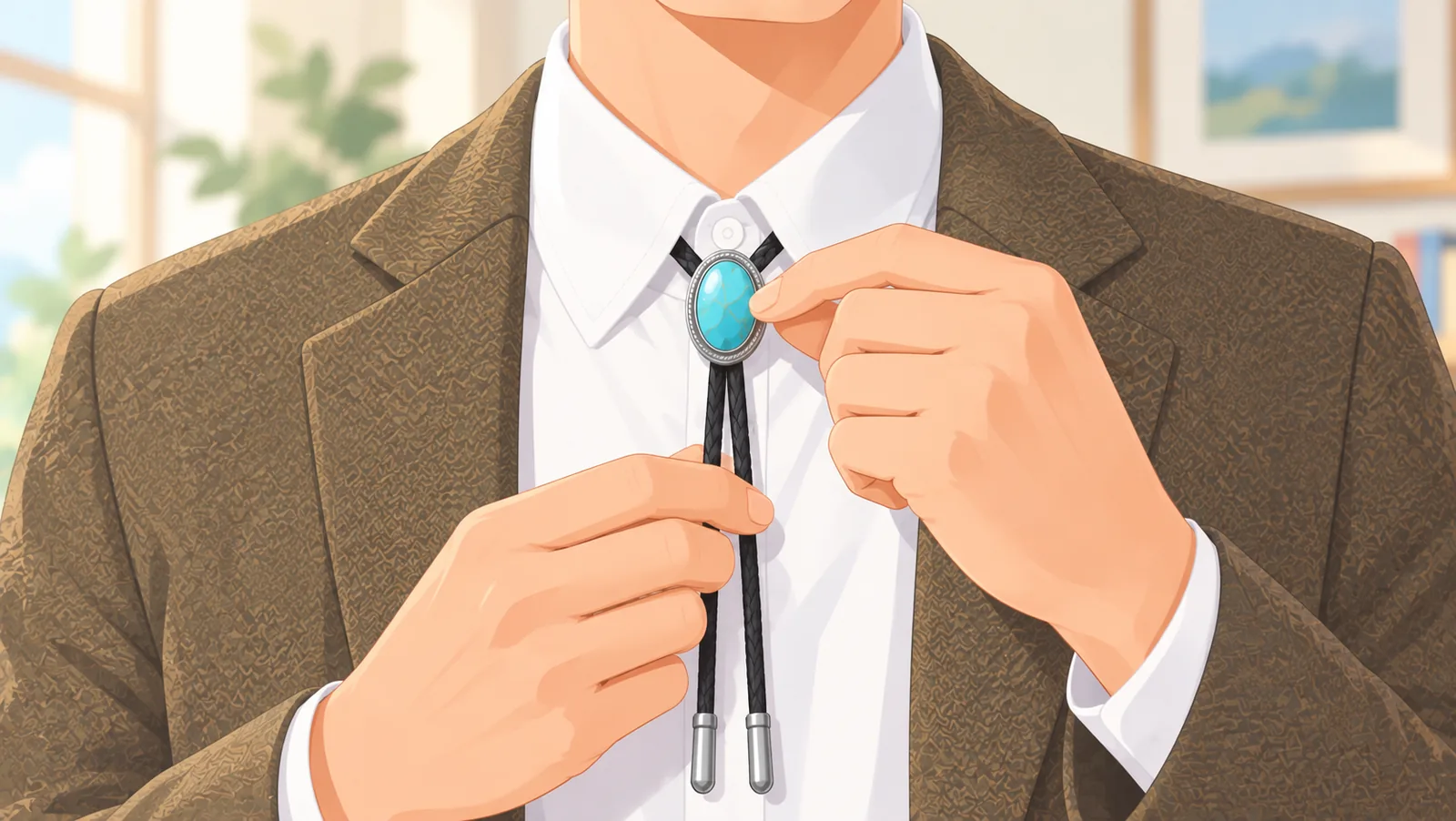Magkakaibigang naka-smart casual sa isang pagtitipon, may isang naka-bolo tie