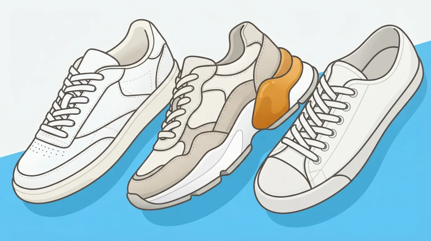 Iba’t ibang fashion sneakers para sa babae na nakaayos sa neutral na background