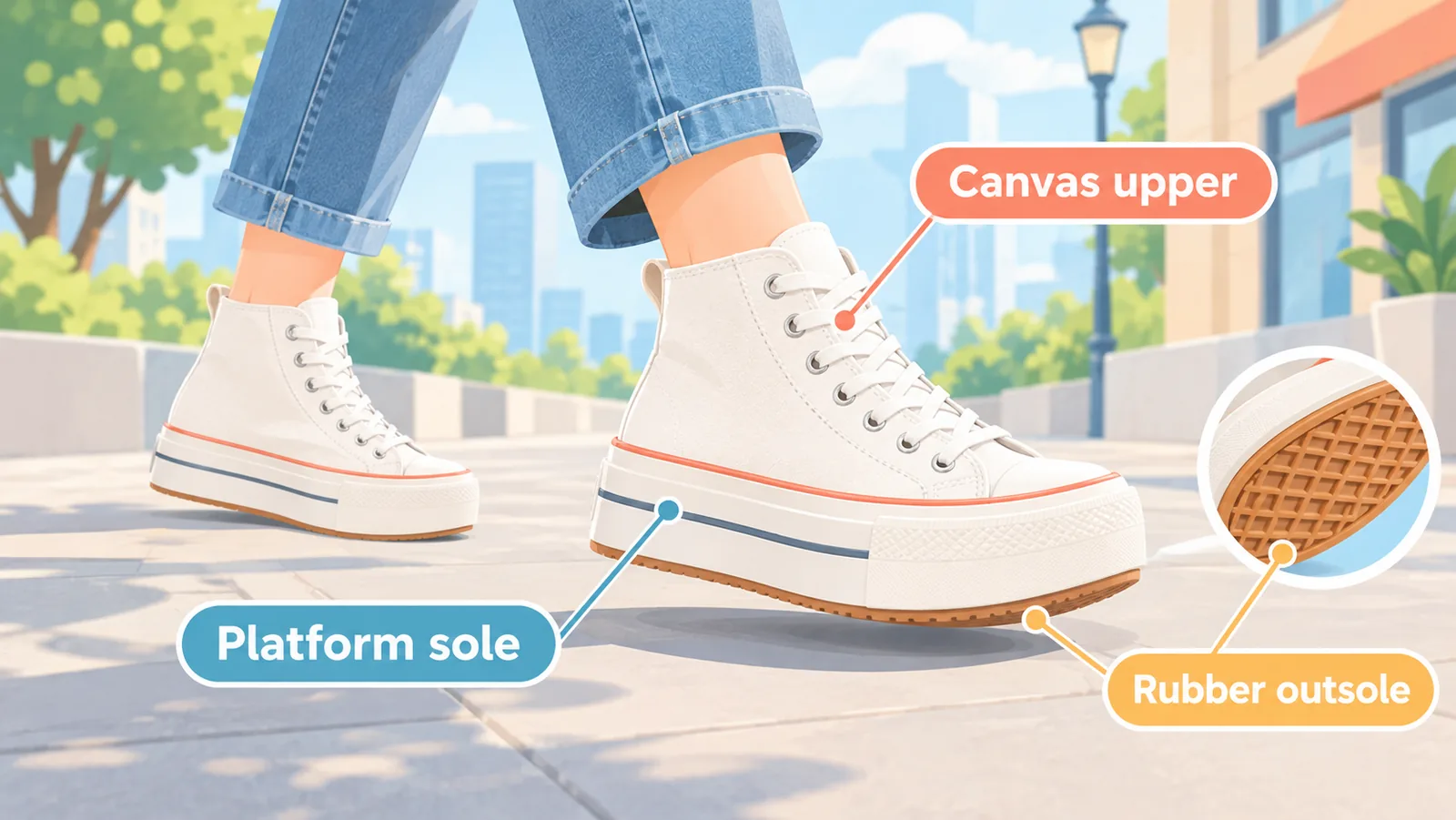 Canvas na platform sneakers na suot sa kalye