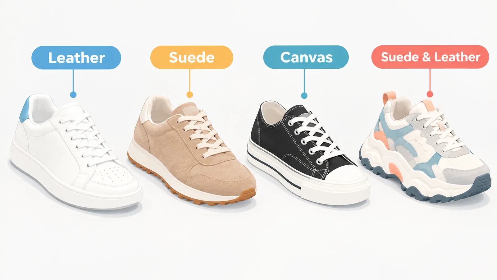 Apat na sneakers na nakahanay para sa paghahambing