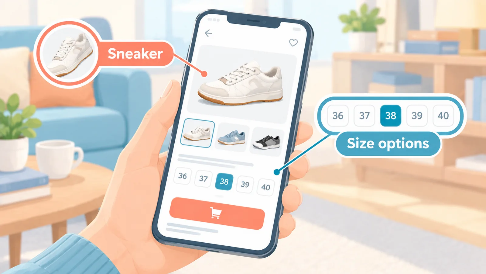 Pag-check ng presyo at sukat ng sneakers sa online na tindahan