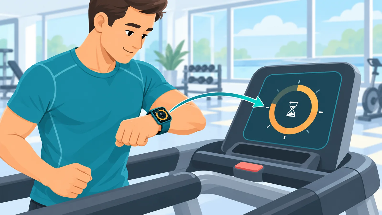 Malapitang kuha ng fitness watch habang nasa treadmill